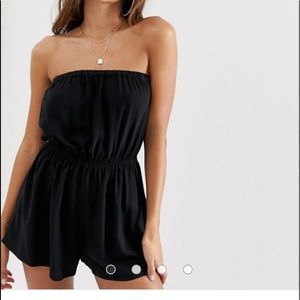 ASOS DESIGN bandeau tie back beach romper in black